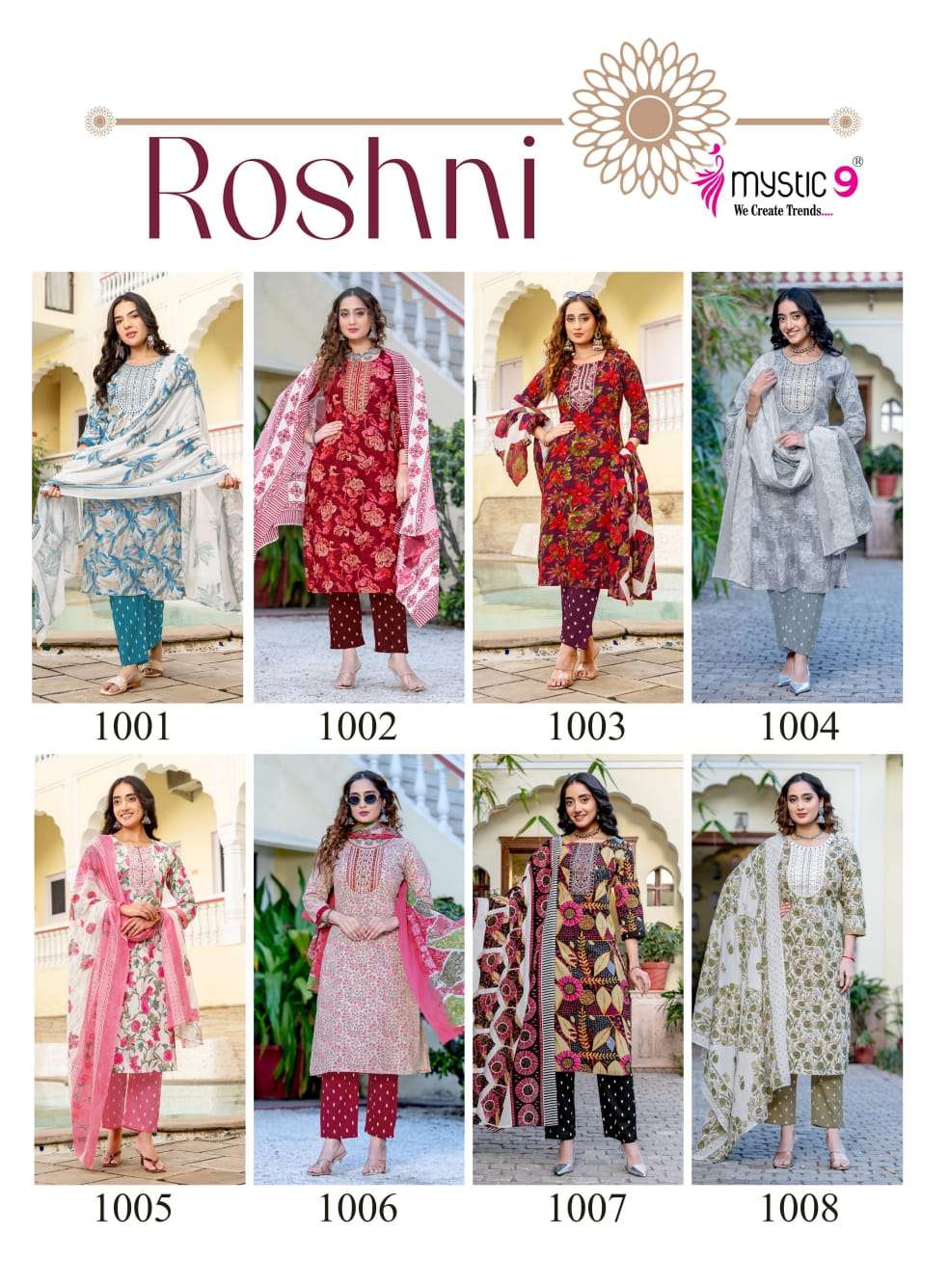 Mystic 9 Roshni Vol 1 Cotton Kurti Pant Dupatta Set - Amrah Wholesale