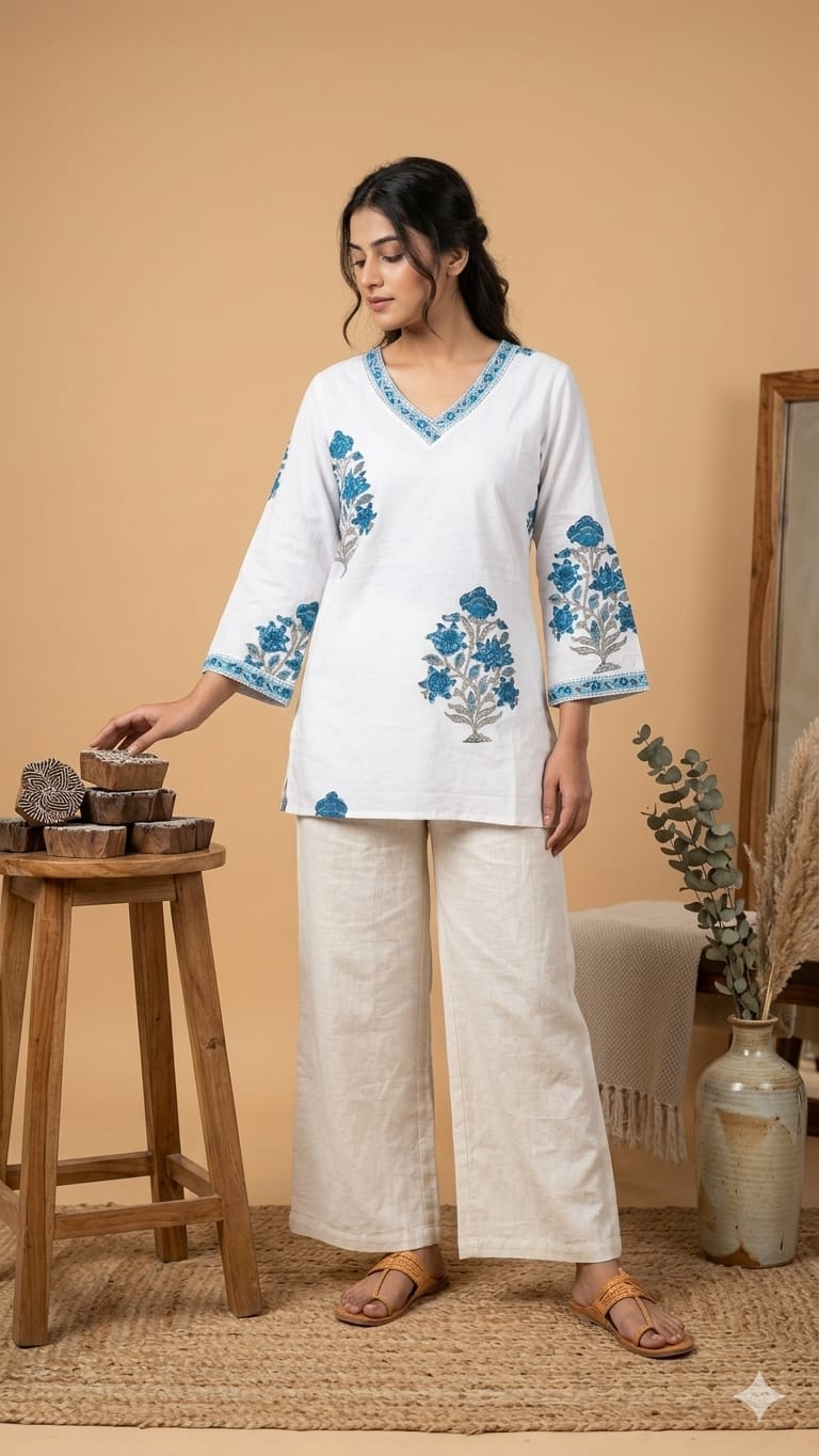 Amrah Wholesale Naisha K 1000 Cambric Cotton Block Print Short Top Collection