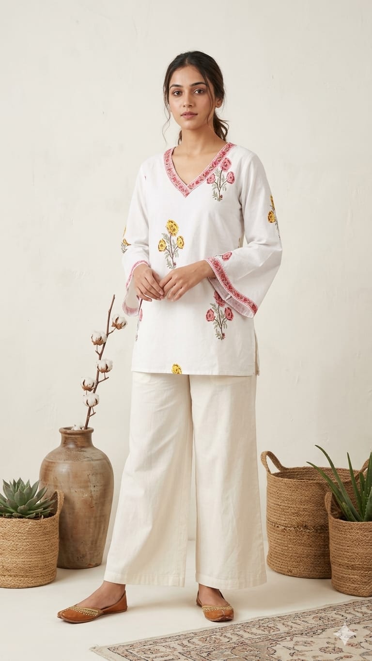 Amrah Wholesale Naisha K 1000 Cambric Cotton Block Print Short Top Collection