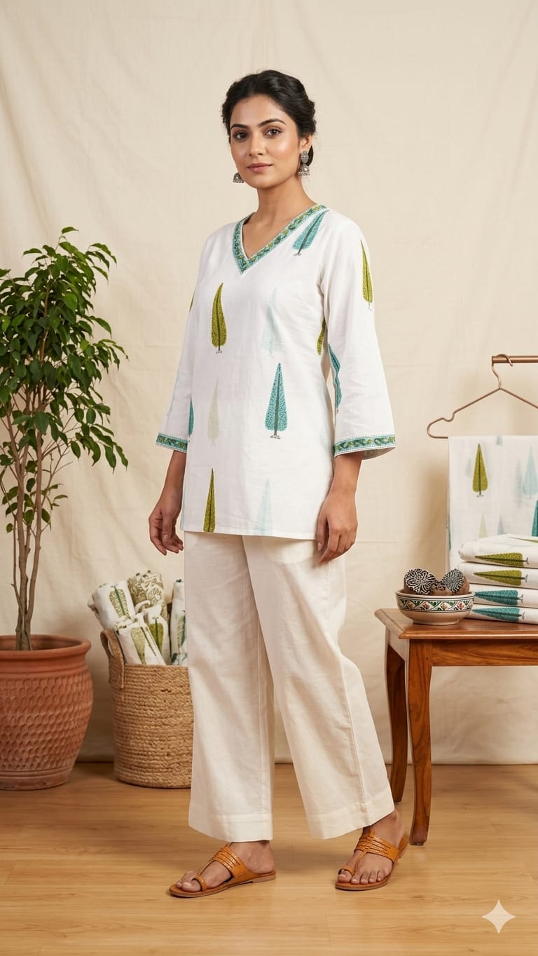 Amrah Wholesale Naisha K 1000 Cambric Cotton Block Print Short Top Collection