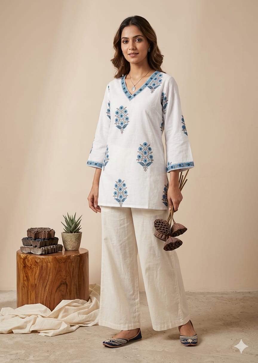 Amrah Wholesale Naisha K 1000 Cambric Cotton Block Print Short Top Collection