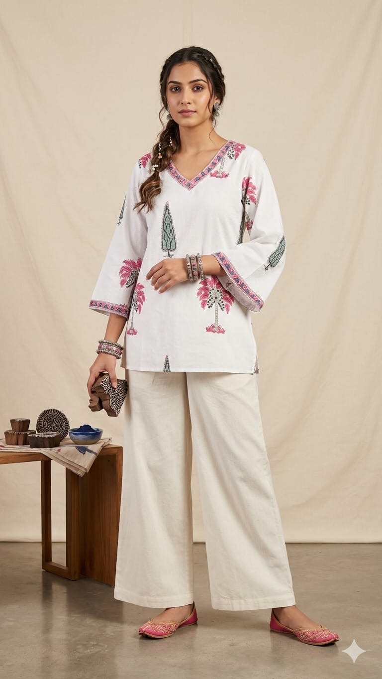 Amrah Wholesale Naisha K 1000 Cambric Cotton Block Print Short Top Collection