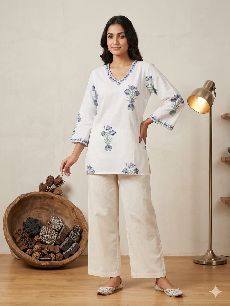 Amrah Wholesale Naisha K 1000 Cambric Cotton Block Print Short Top Collection