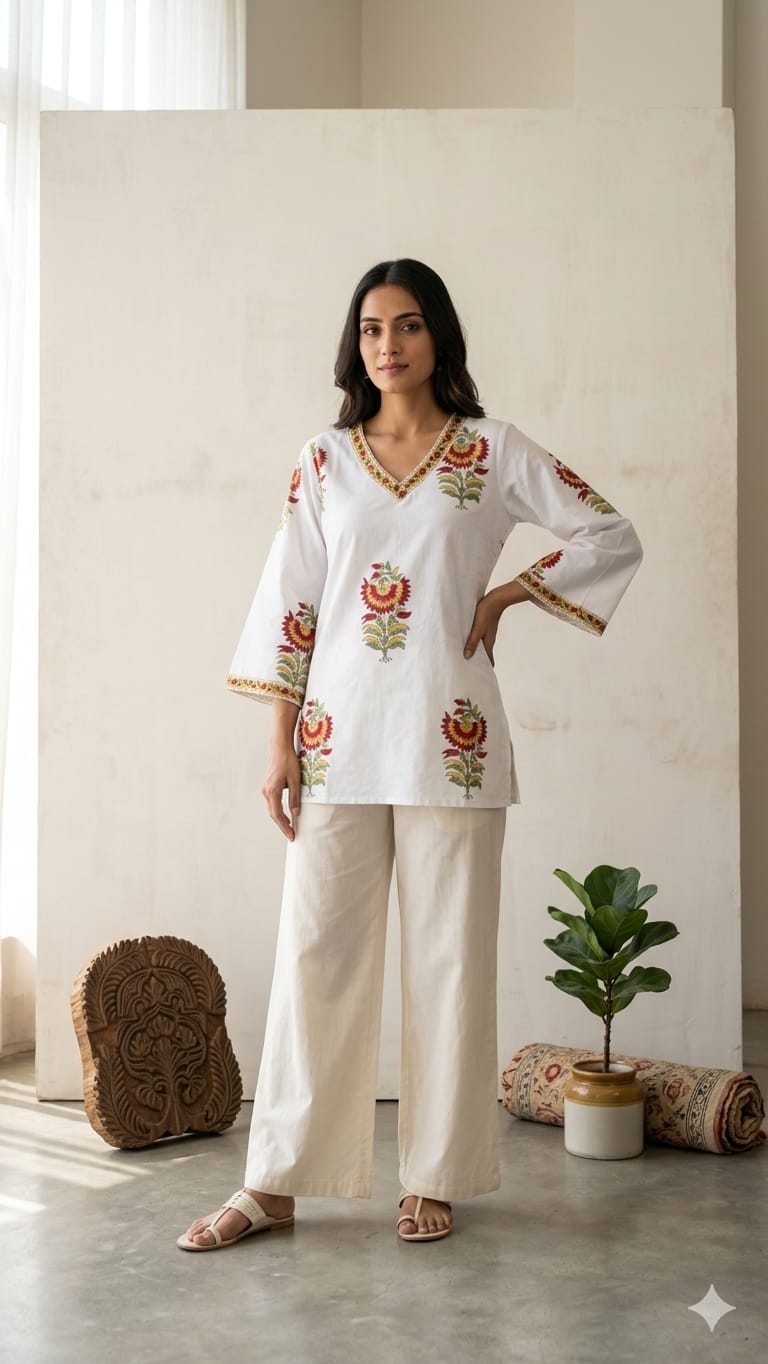 Amrah Wholesale Naisha K 1000 Cambric Cotton Block Print Short Top Collection
