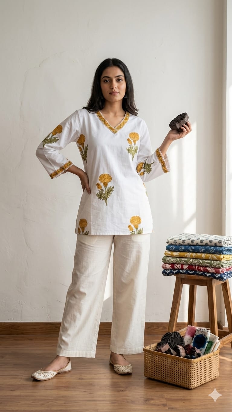 Amrah Wholesale Naisha K 1000 Cambric Cotton Block Print Short Top Collection