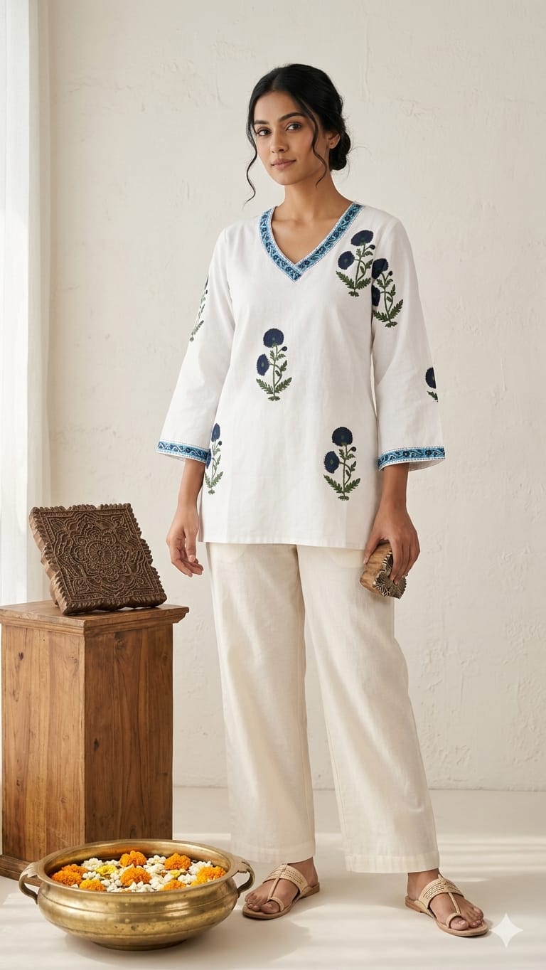 Amrah Wholesale Naisha K 1000 Cambric Cotton Block Print Short Top Collection