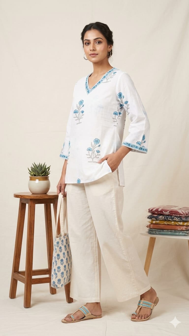 Amrah Wholesale Naisha K 1000 Cambric Cotton Block Print Short Top Collection