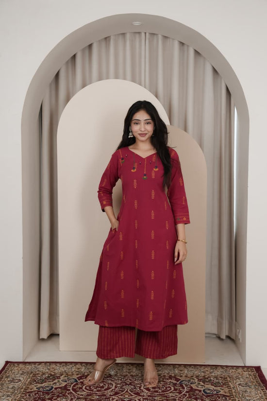 Naisha K 1006 Handloom Mirror Work Kurti Pant Set