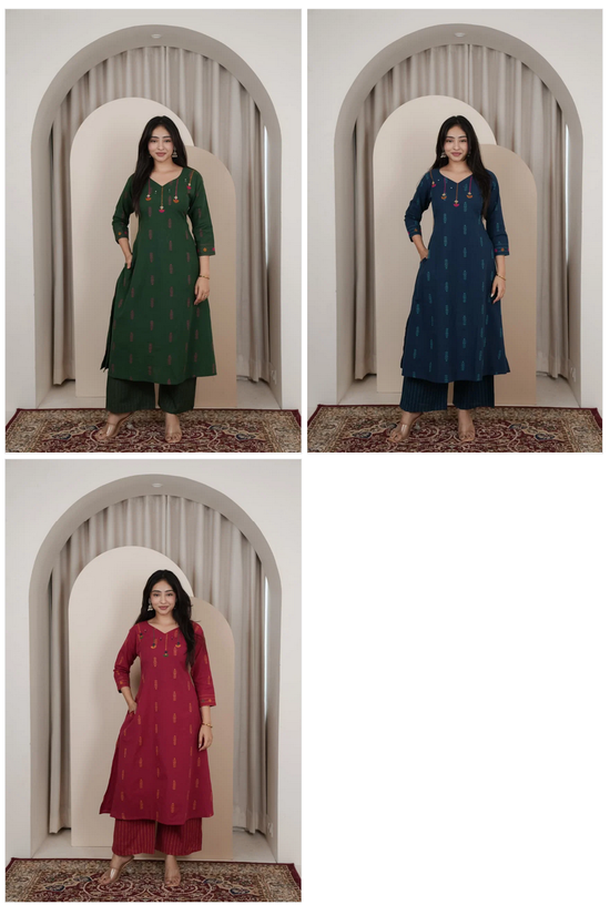 Naisha K 1006 Handloom Mirror Work Kurti Pant Set