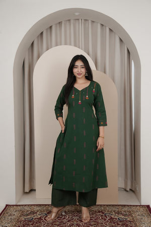 Naisha K 1006 Handloom Mirror Work Kurti Pant Set