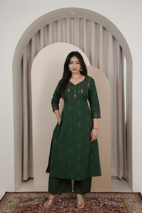 Naisha K 1006 Handloom Mirror Work Kurti Pant Set