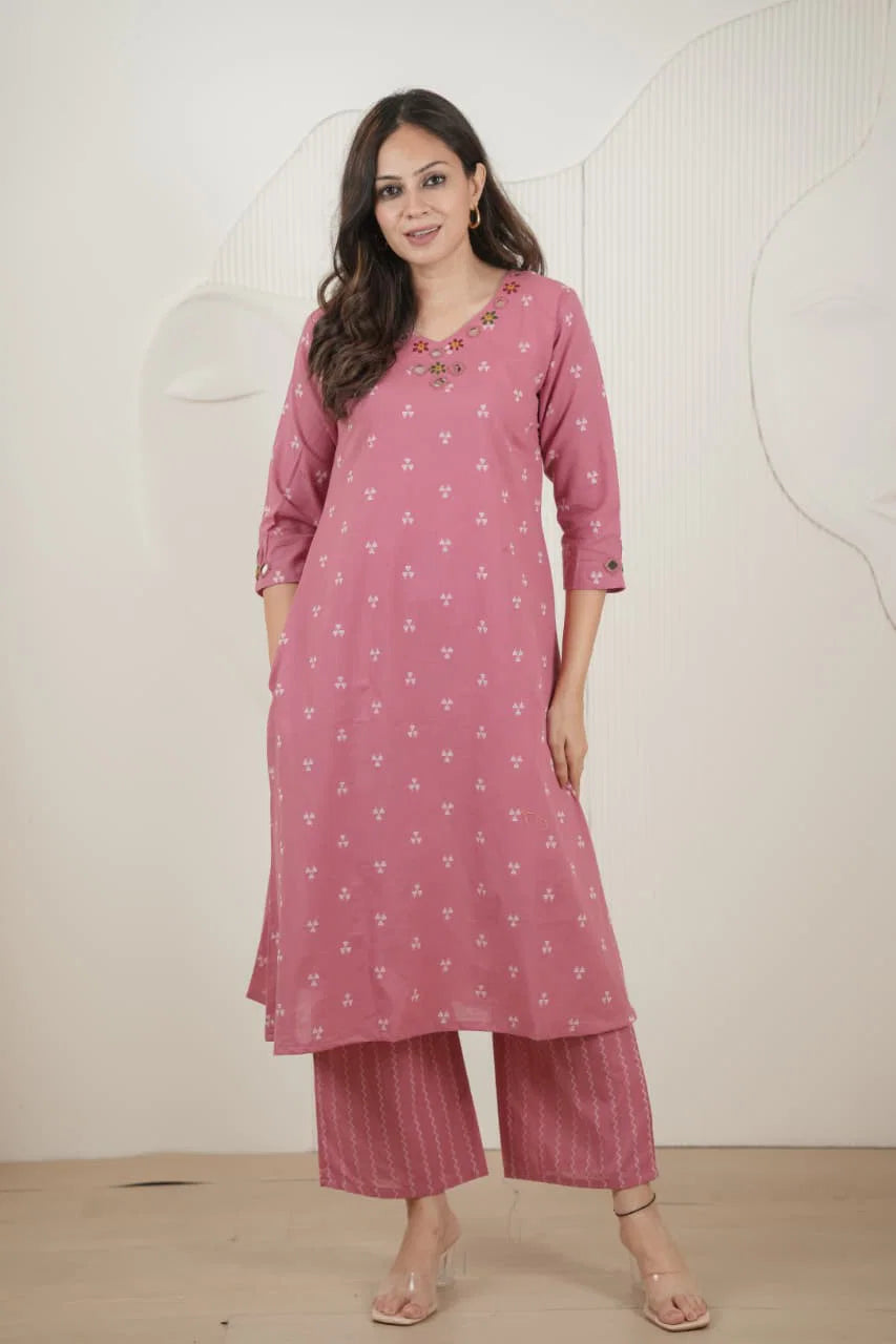Naisha K 1007 Handloom Mirror Work Kurti Pant Set