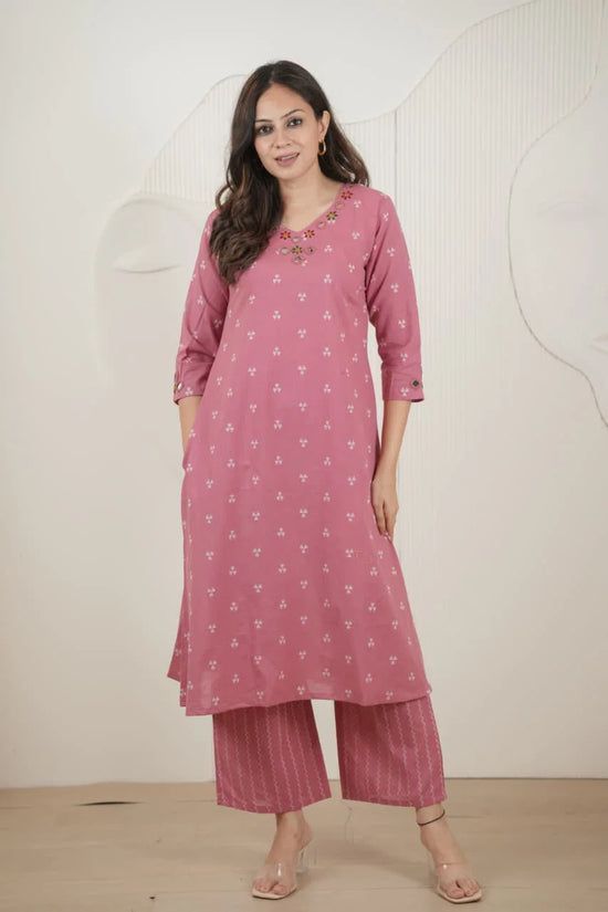 Naisha K 1007 Handloom Mirror Work Kurti Pant Set