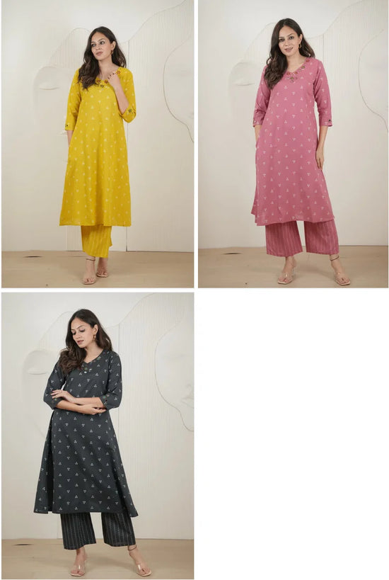 Naisha K 1007 Handloom Mirror Work Kurti Pant Set