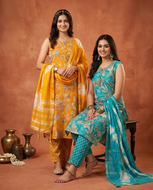 Naisha K 1008 Rayon Discharge Printed Kurti Pant Dupatta Set