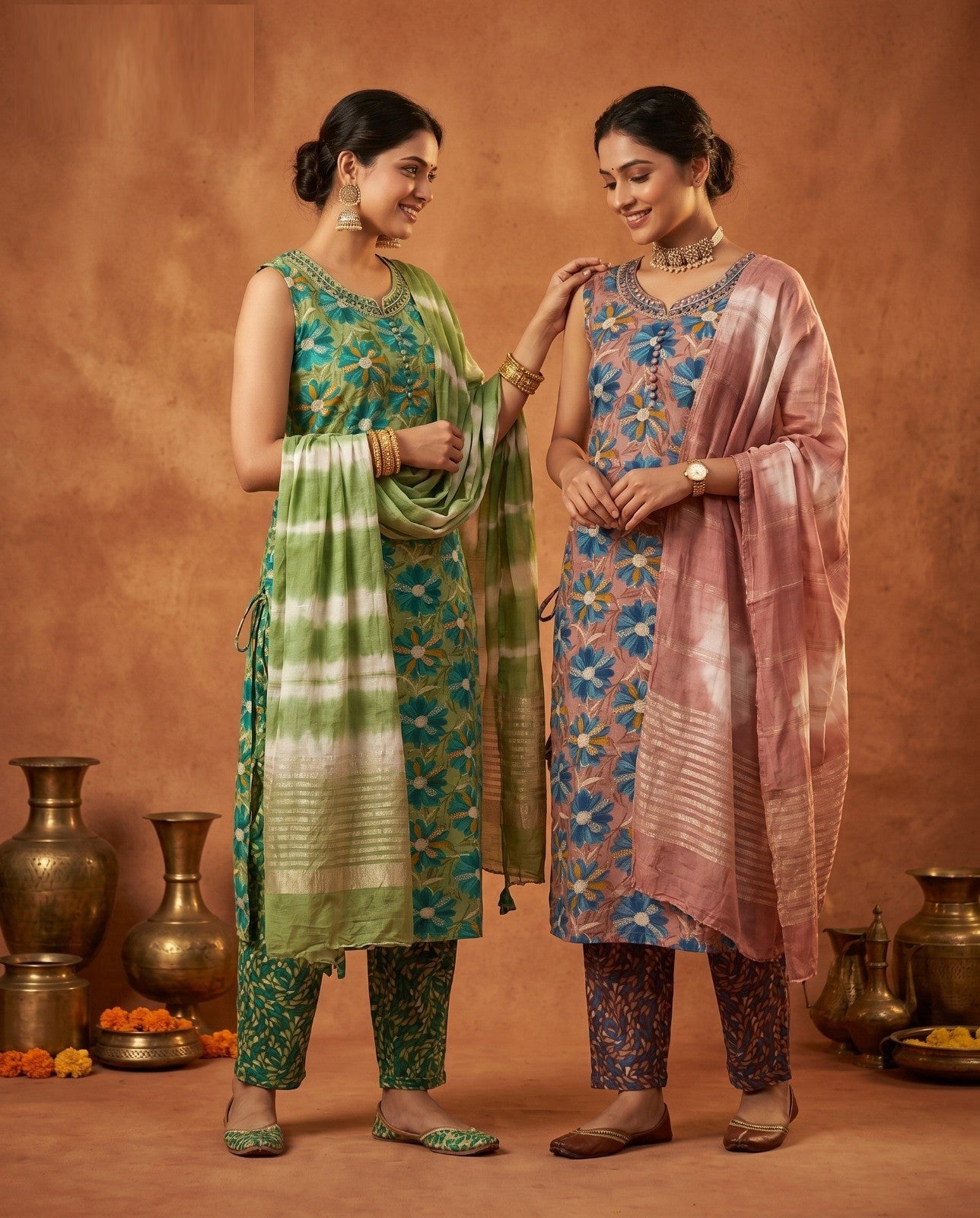 Naisha K 1008 Rayon Discharge Printed Kurti Pant Dupatta Set
