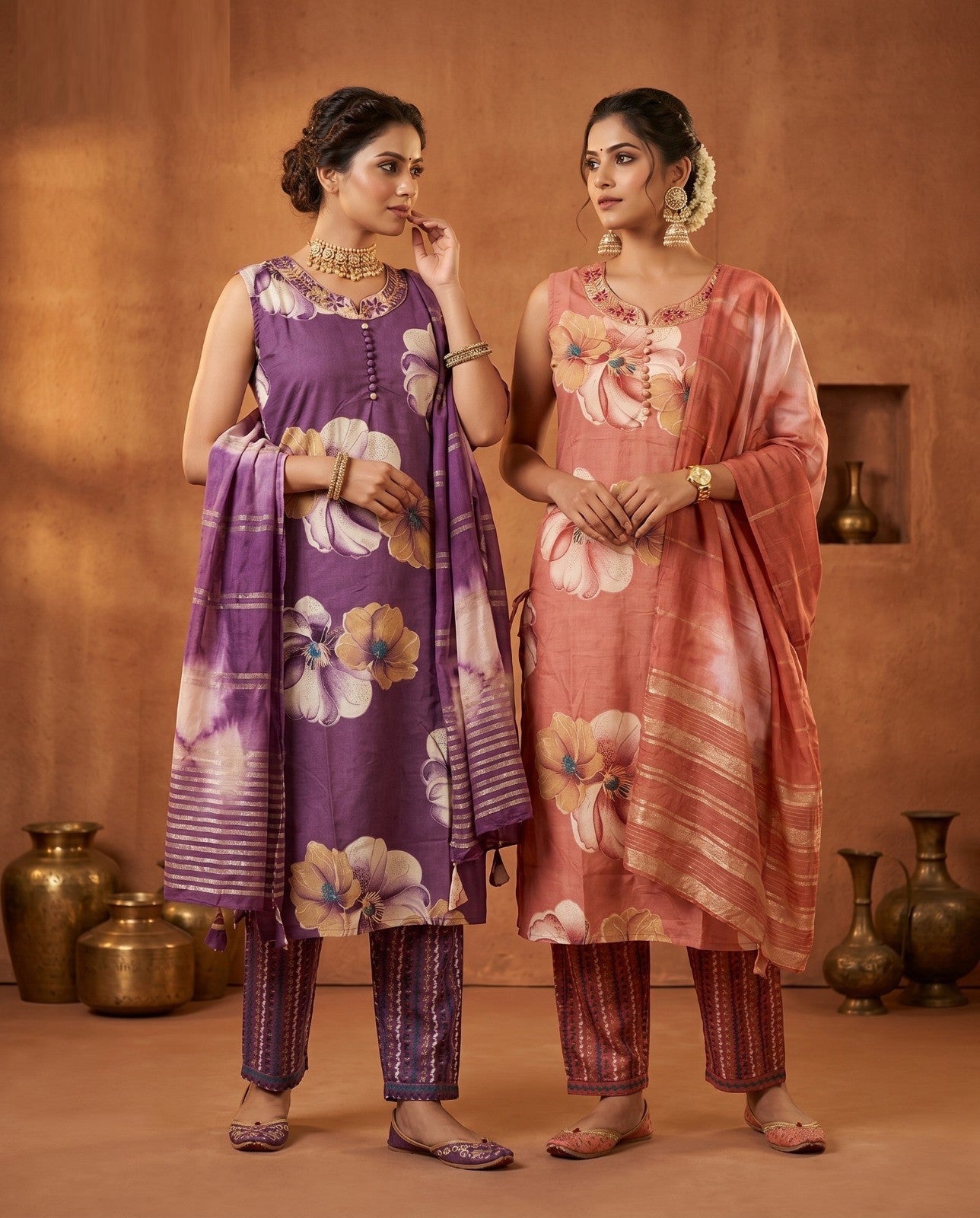 Naisha K 1008 Rayon Discharge Printed Kurti Pant Dupatta Set