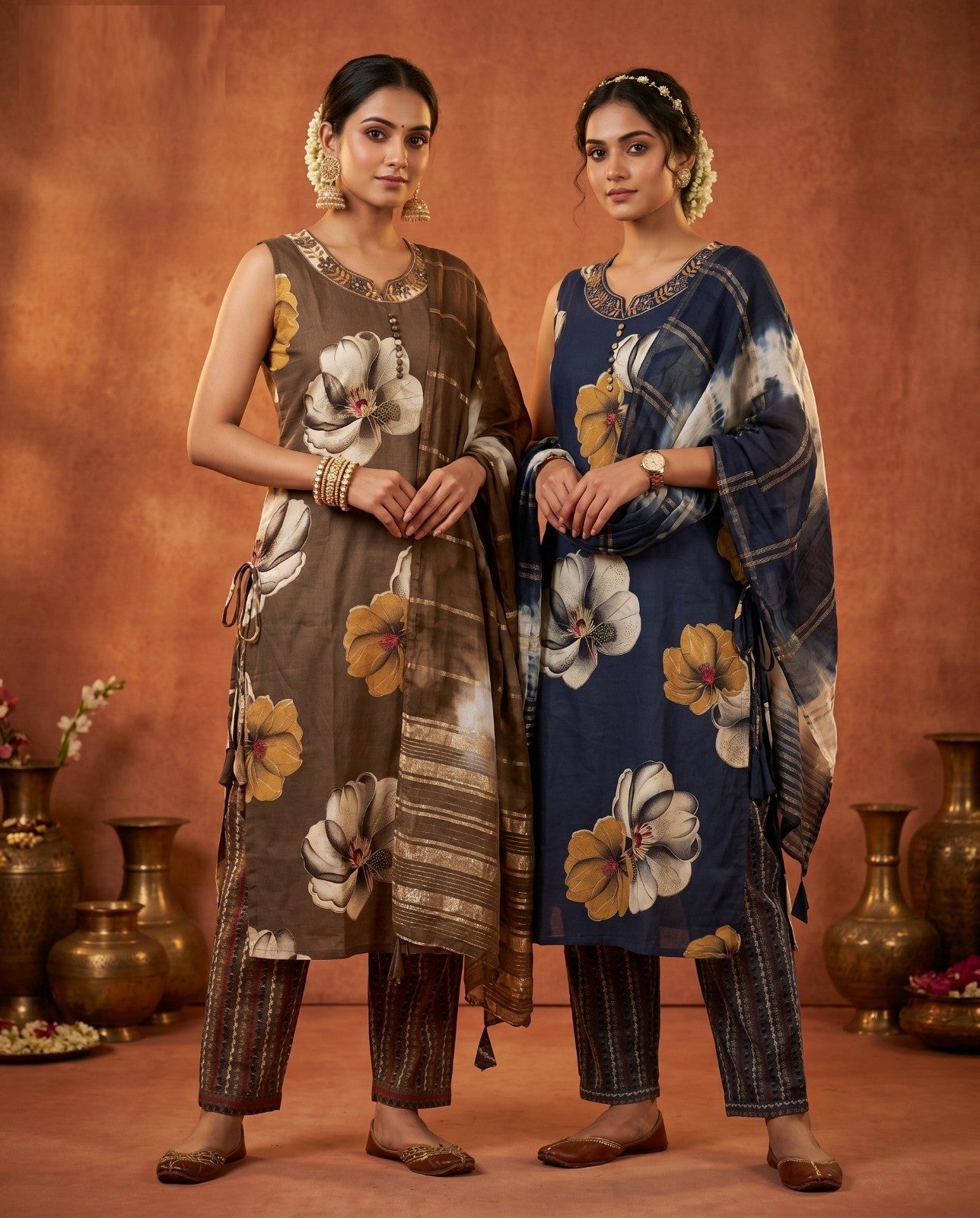 Naisha K 1008 Rayon Discharge Printed Kurti Pant Dupatta Set