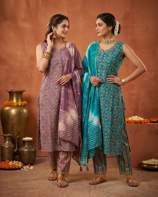 Naisha K 1008 Rayon Discharge Printed Kurti Pant Dupatta Set