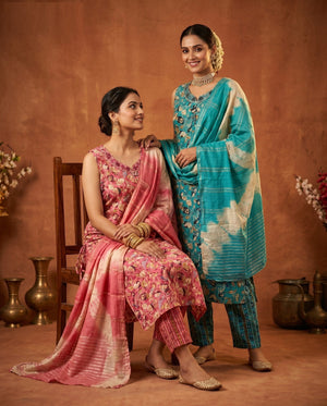 Naisha K 1008 Rayon Discharge Printed Kurti Pant Dupatta Set
