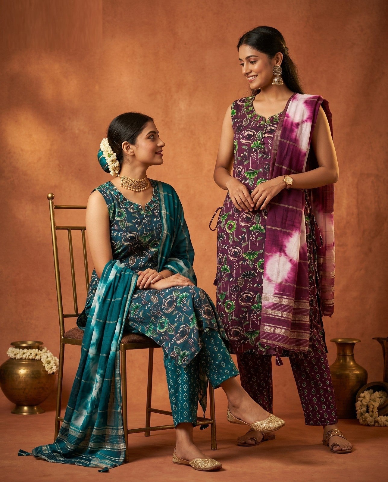 Naisha K 1008 Rayon Discharge Printed Kurti Pant Dupatta Set