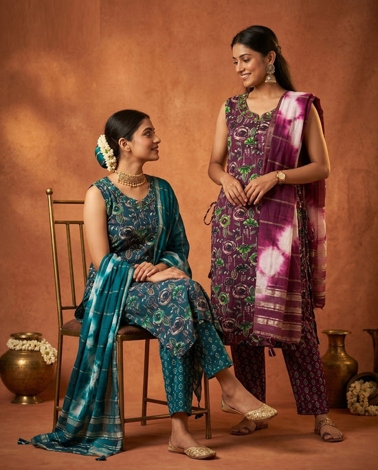 Naisha K 1008 Rayon Discharge Printed Kurti Pant Dupatta Set