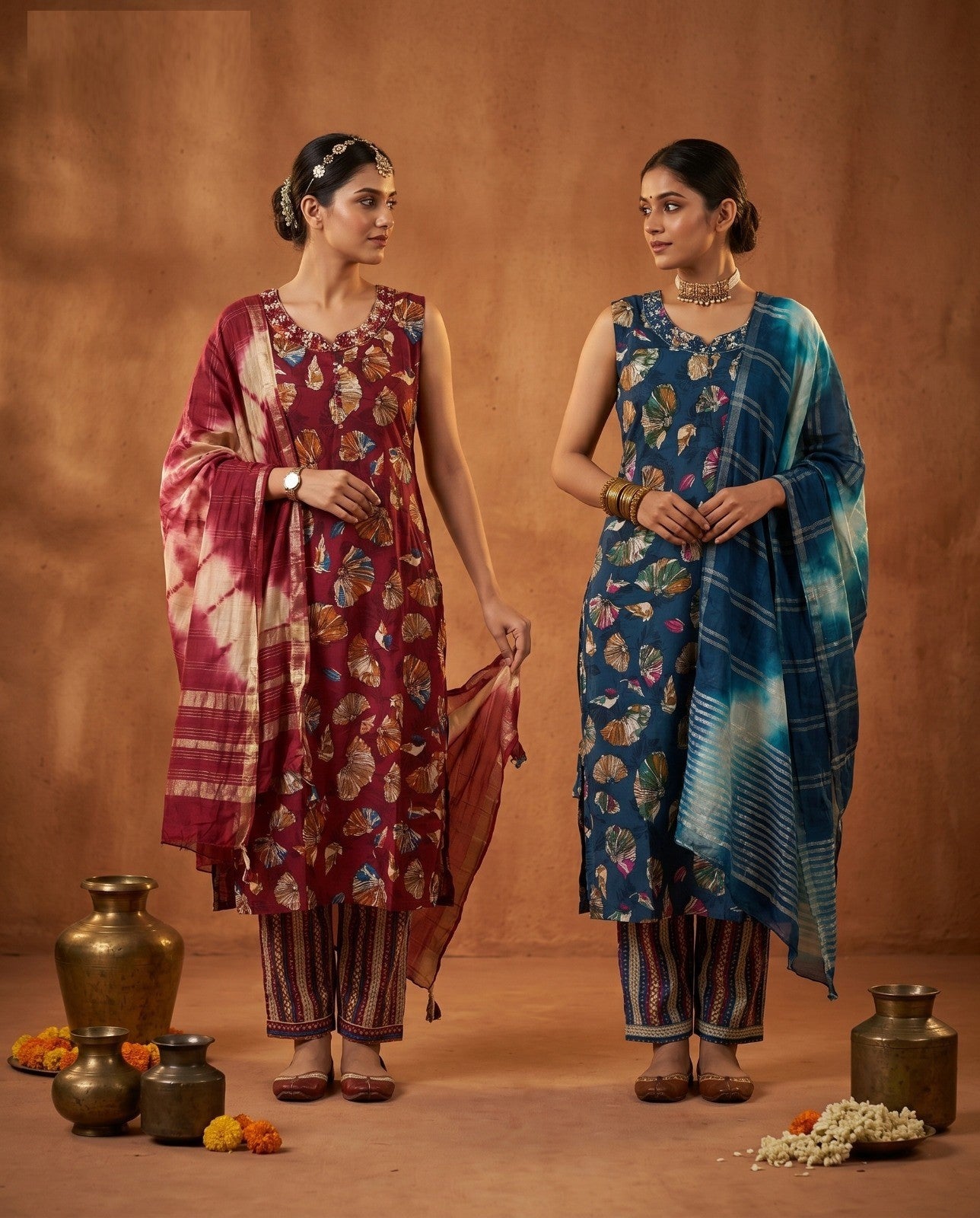 Naisha K 1008 Rayon Discharge Printed Kurti Pant Dupatta Set