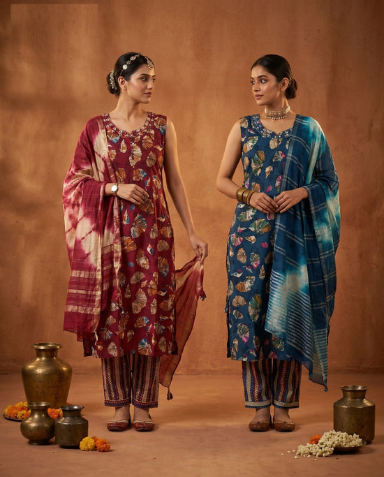 Naisha K 1008 Rayon Discharge Printed Kurti Pant Dupatta Set