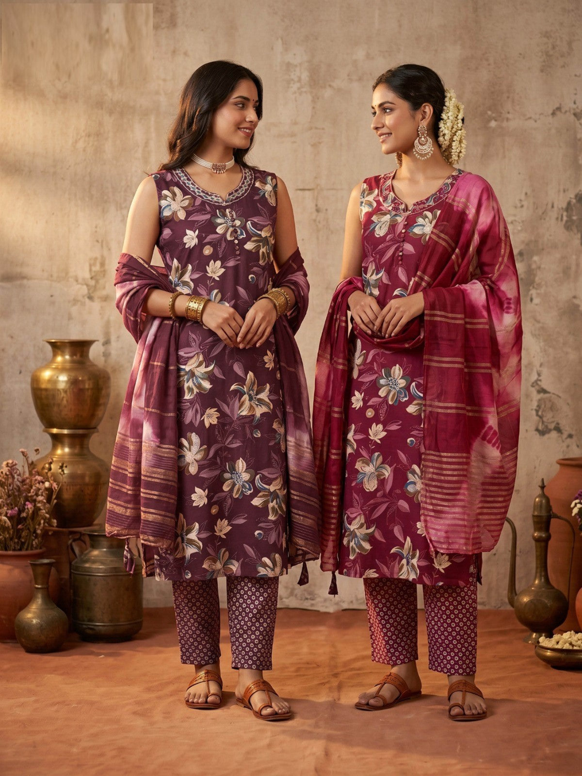 Naisha K 1008 Rayon Discharge Printed Kurti Pant Dupatta Set