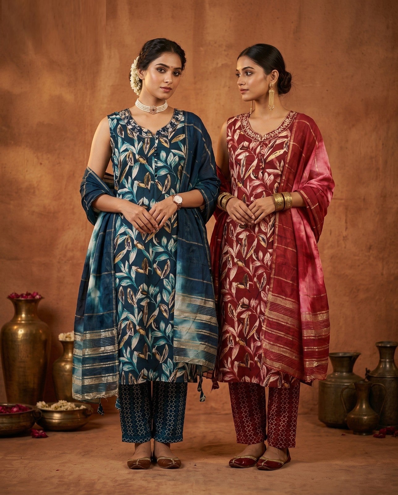 Naisha K 1008 Rayon Discharge Printed Kurti Pant Dupatta Set
