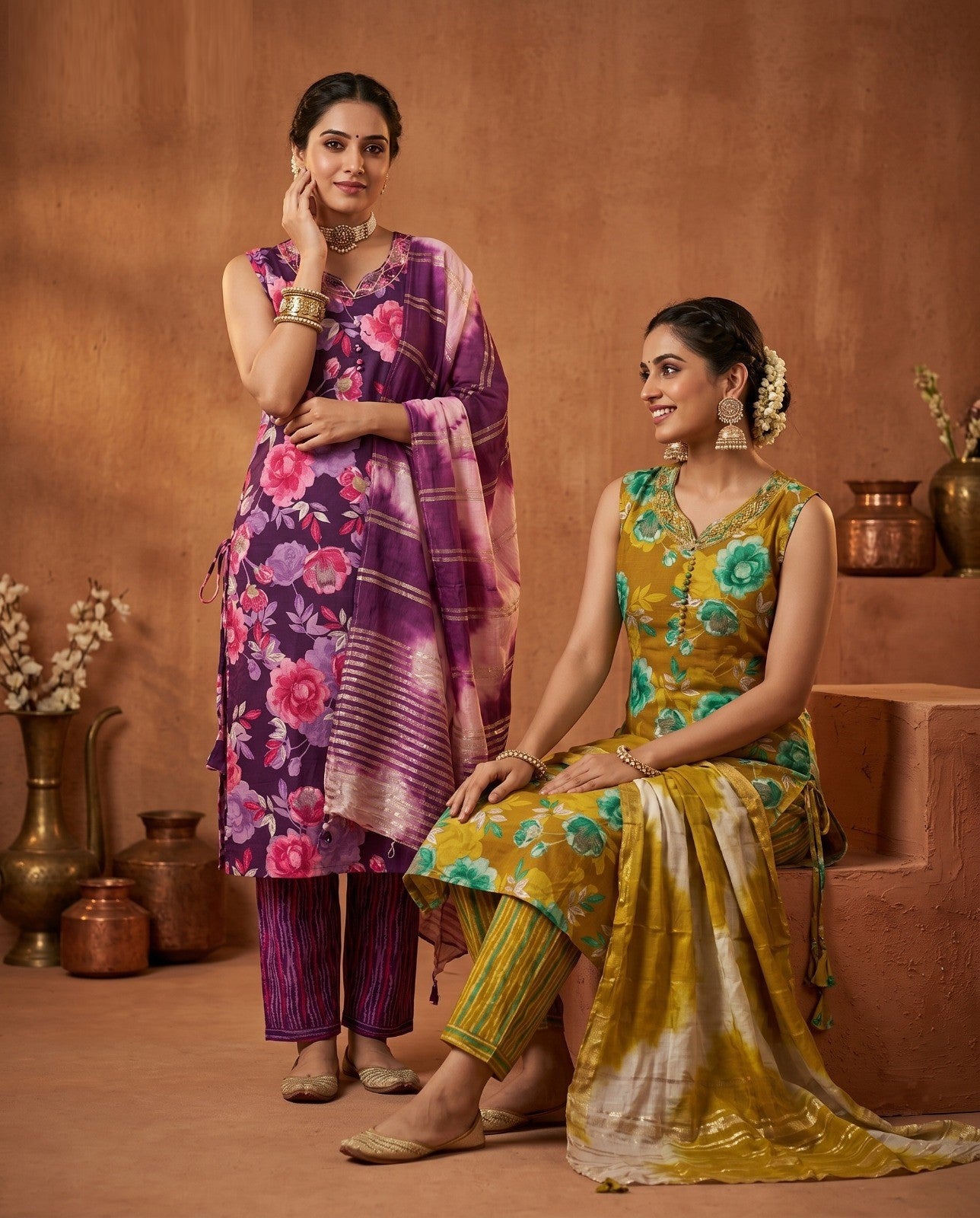 Naisha K 1008 Rayon Discharge Printed Kurti Pant Dupatta Set