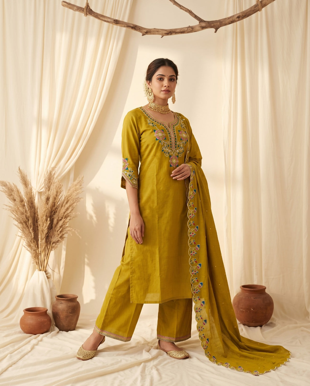Naisha K 1011 Heavy Cotton Slub Embroidered Salwar Suit Set