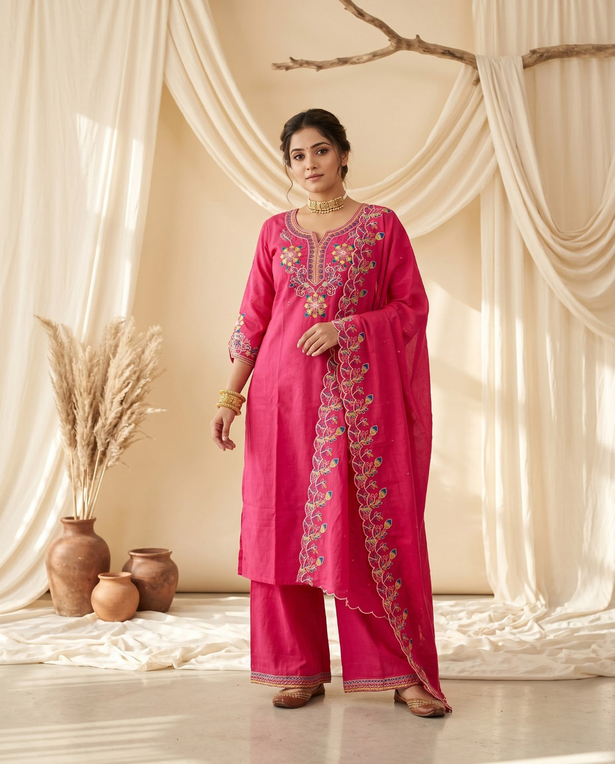 Naisha K 1011 Heavy Cotton Slub Embroidered Salwar Suit Set