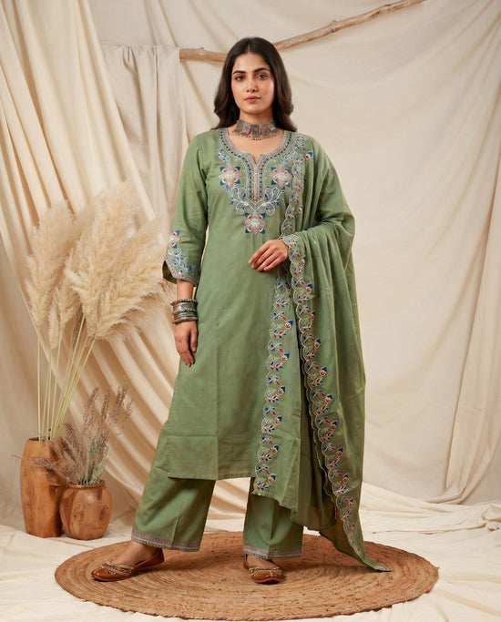 Naisha K 1011 Heavy Cotton Slub Embroidered Salwar Suit Set