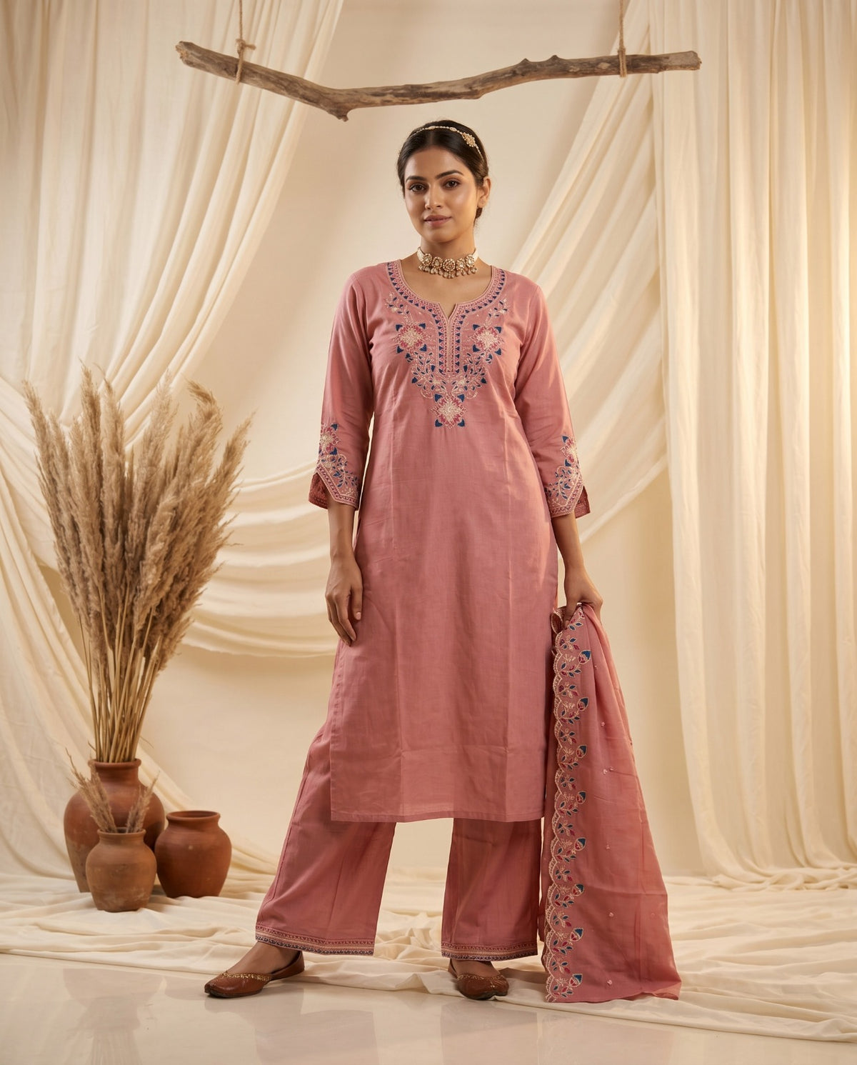Naisha K 1011 Heavy Cotton Slub Embroidered Salwar Suit Set