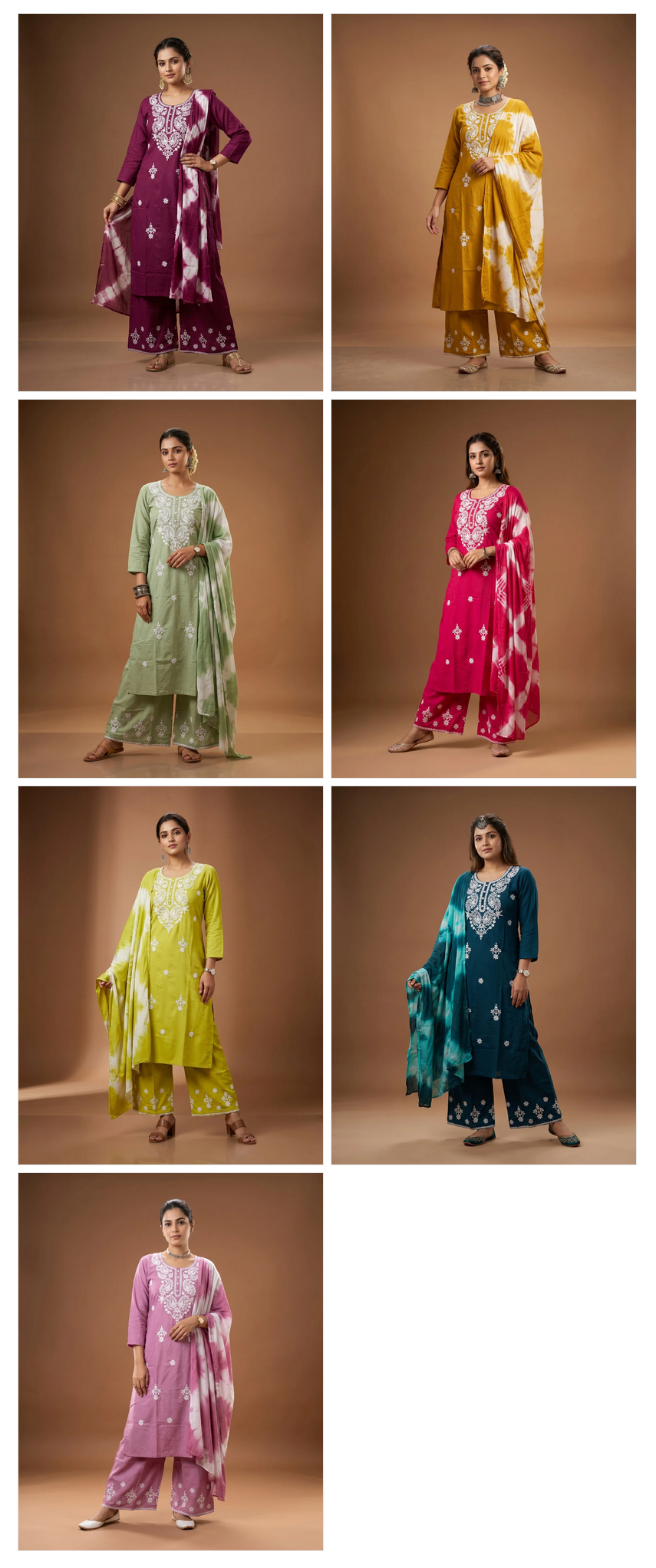 Naisha K 1014 Rayon Lucknowi Work Kurti Pant Dupatta Set
