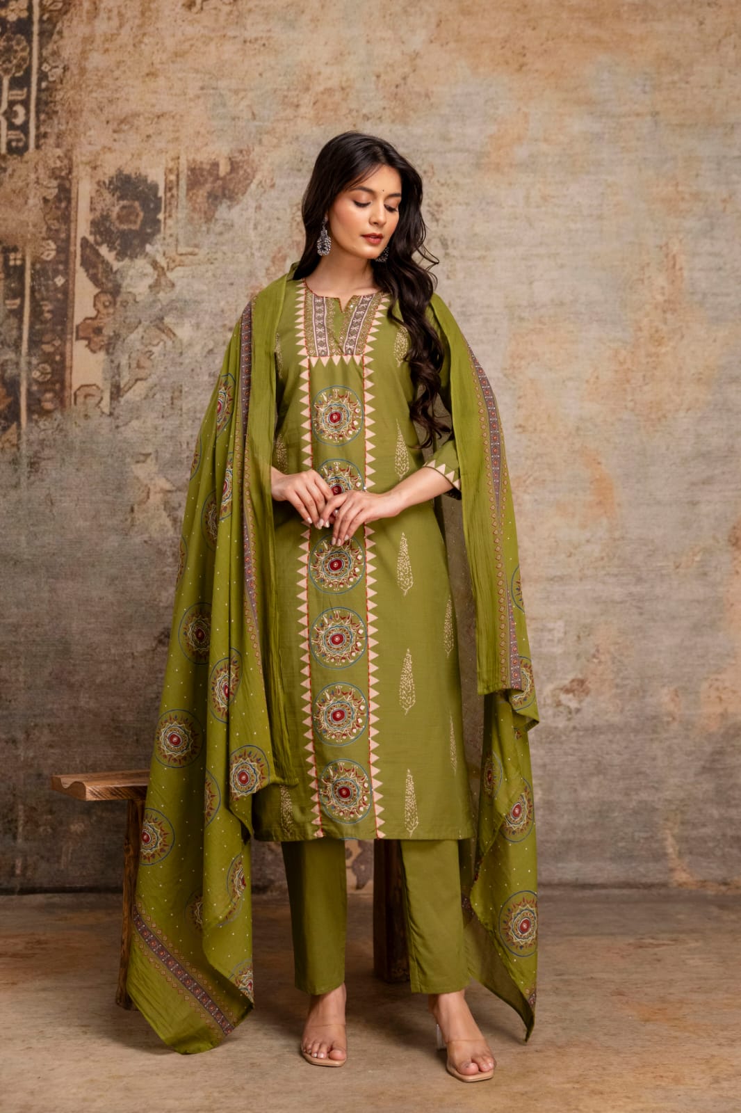 Naisha K 1025 Cotton Ajrakh Printed Kurti Pant Dupatta Set