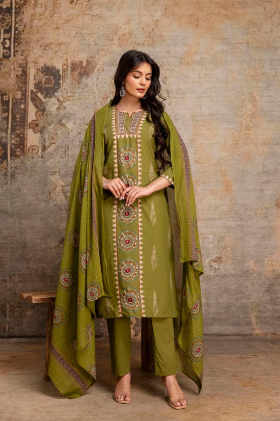 Naisha K 1025 Cotton Ajrakh Printed Kurti Pant Dupatta Set