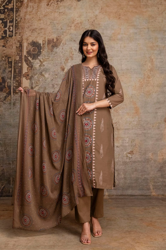 Naisha K 1025 Cotton Ajrakh Printed Kurti Pant Dupatta Set