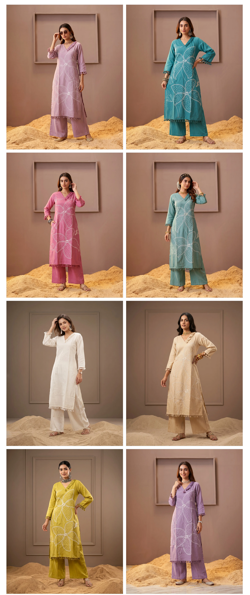 Naisha K 1026 Vertican Thread Work Kurti Pant Set