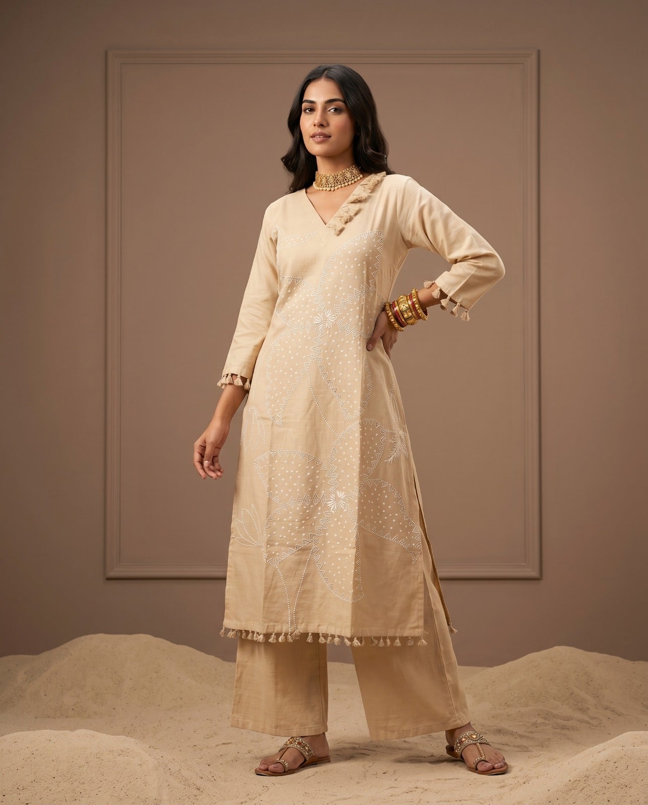 Naisha K 1026 Vertican Thread Work Kurti Pant Set