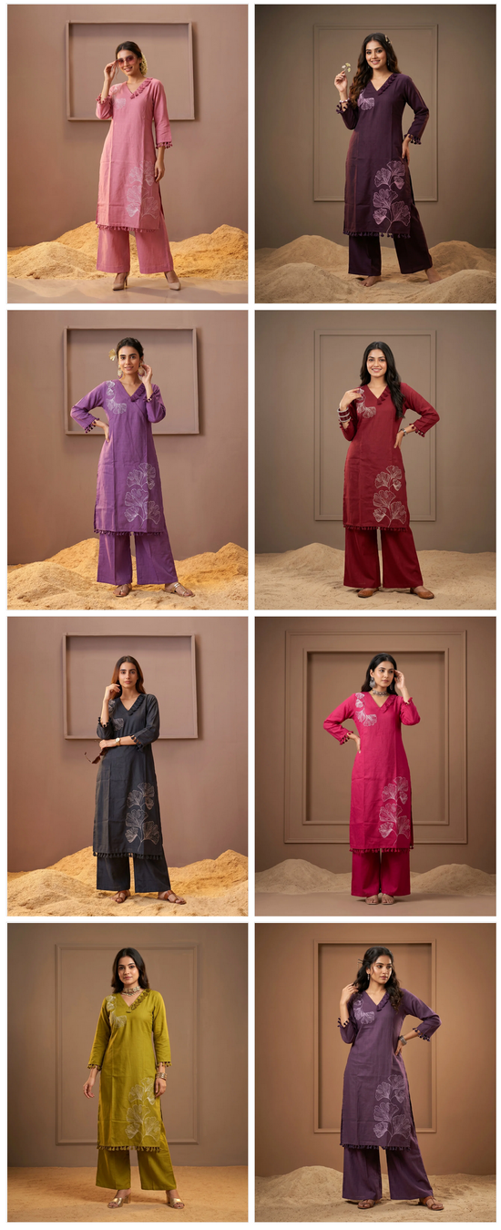 Naisha K 1026 Vertican Thread Work Kurti Pant Set
