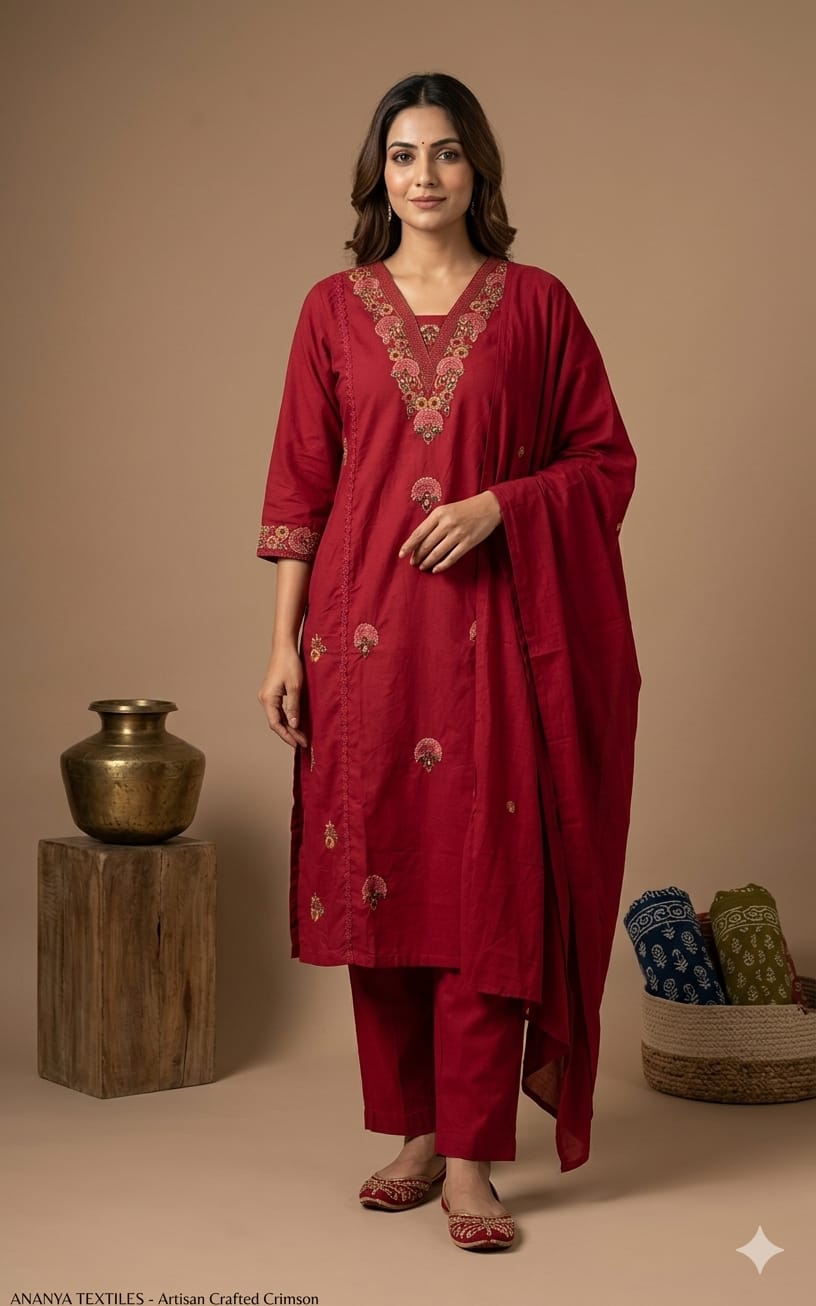Naisha K 1033 Cambric Cotton Embroidered Kurti Pant Dupatta Set - Amrah Wholesale