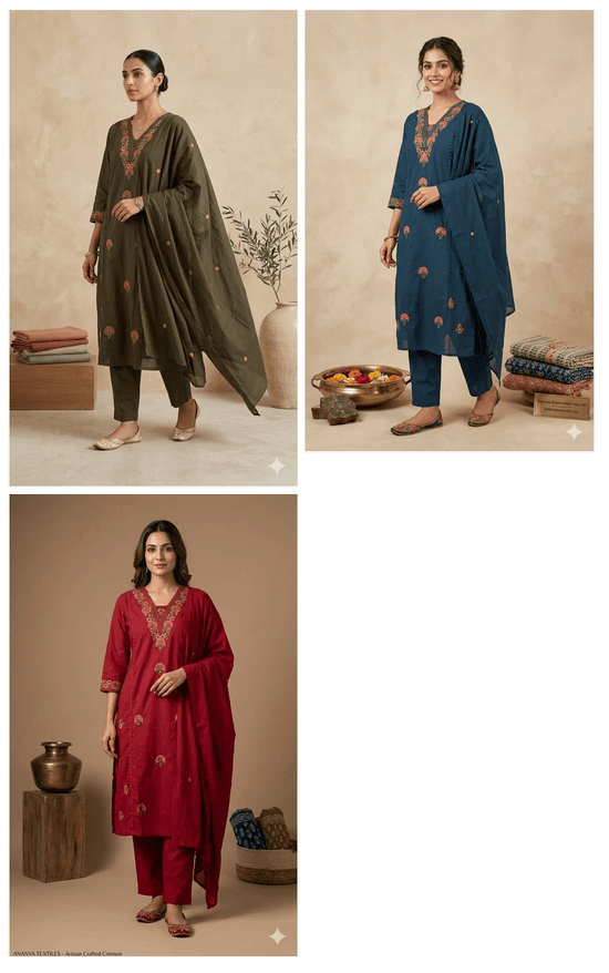 Naisha K 1033 Cambric Cotton Embroidered Kurti Pant Dupatta Set - Amrah Wholesale