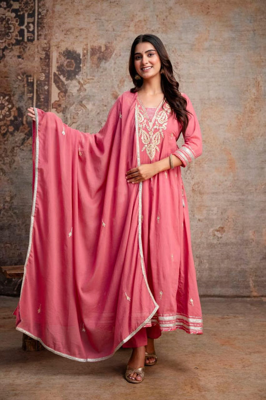 Naisha K 1052 Mul Cotton Embroidered Anarkali Kurti Bottom Dupatta Set - Amrah Wholesale