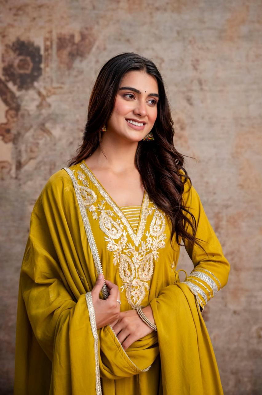 Naisha K 1052 Mul Cotton Embroidered Anarkali Kurti Bottom Dupatta Set - Amrah Wholesale
