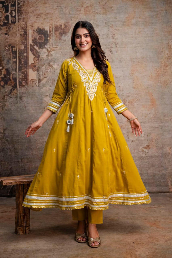 Naisha K 1052 Mul Cotton Embroidered Anarkali Kurti Bottom Dupatta Set - Amrah Wholesale