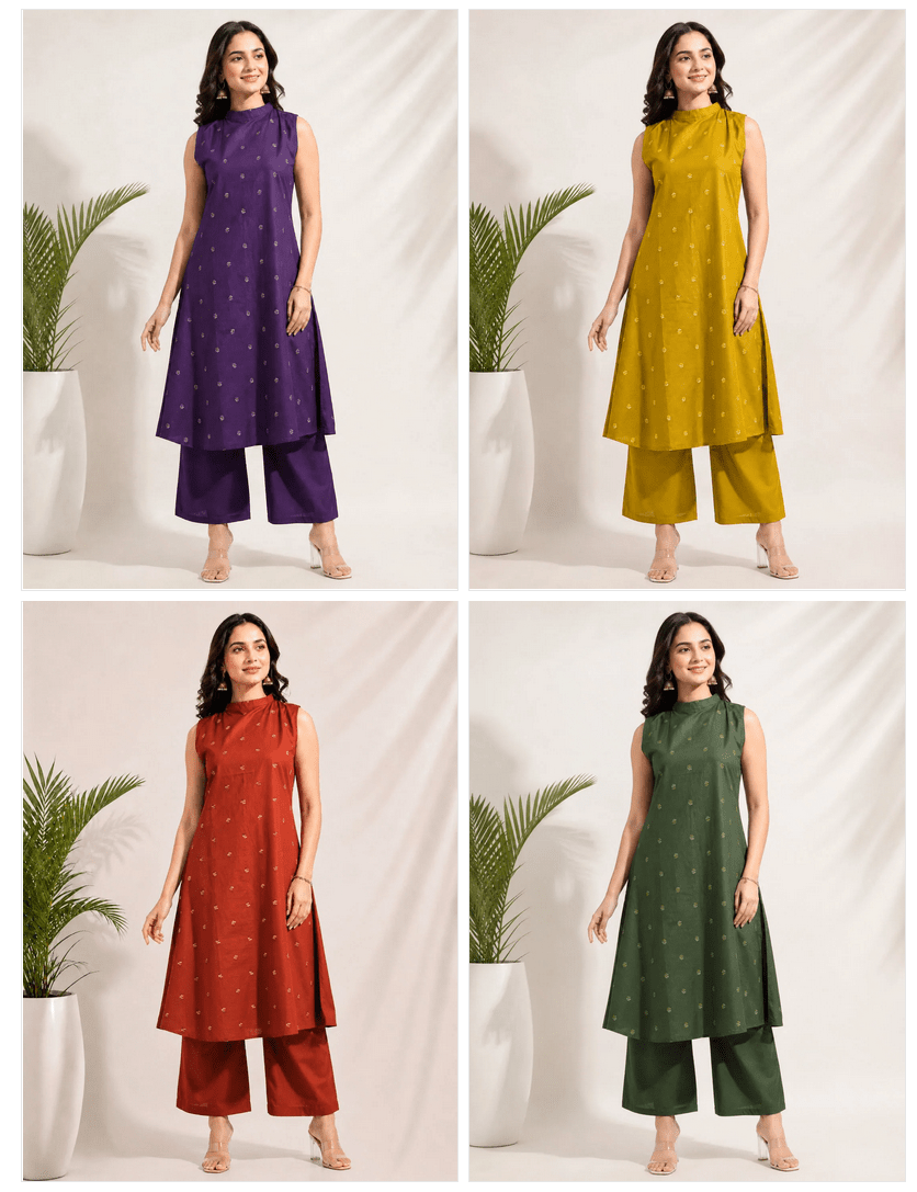 Naisha K 1058 Dhabu Cotton Kurti Pant Set - Amrah Wholesale