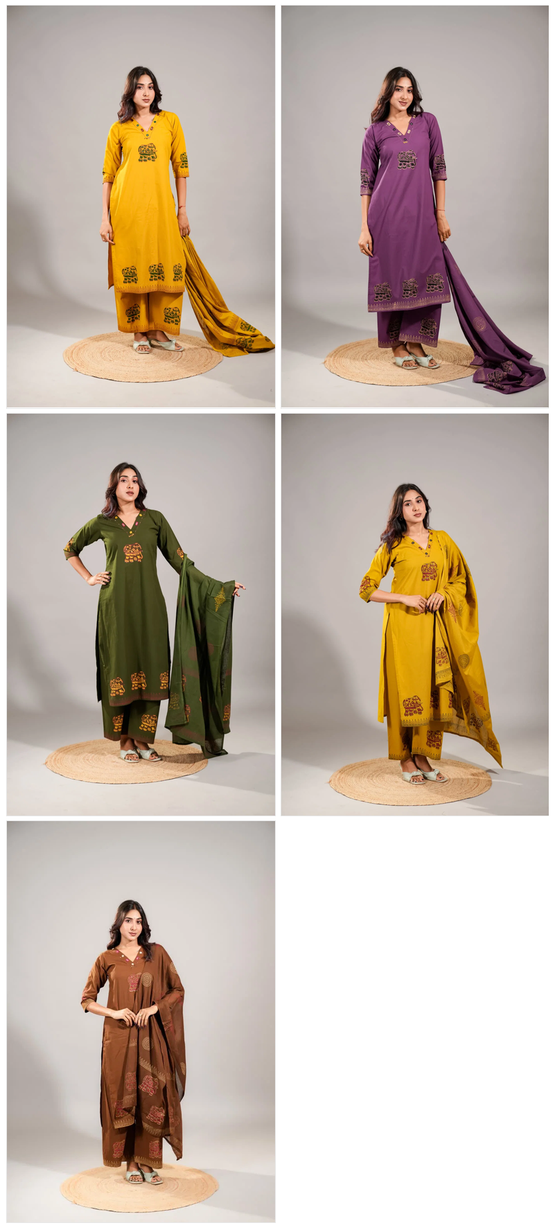 Amrah Wholesale Naisha K 1061 Dhabu Cotton Embroidered Kurti Pant Dupatta Set