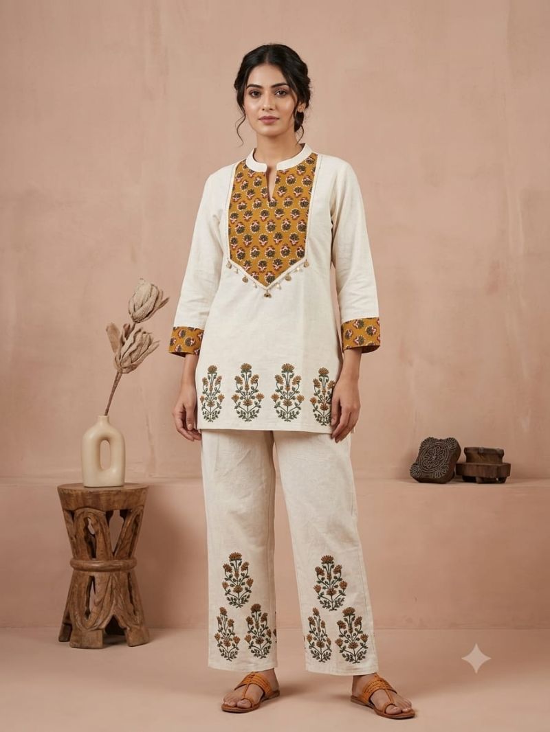Naisha K 1118 Cotton Flex Ajrakh Patch Work Co-Ord Set - Amrah Wholesale